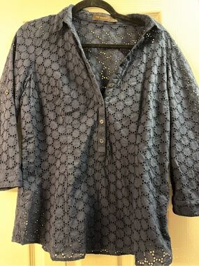 The Limited Navy Eyelet Button Pullover Top